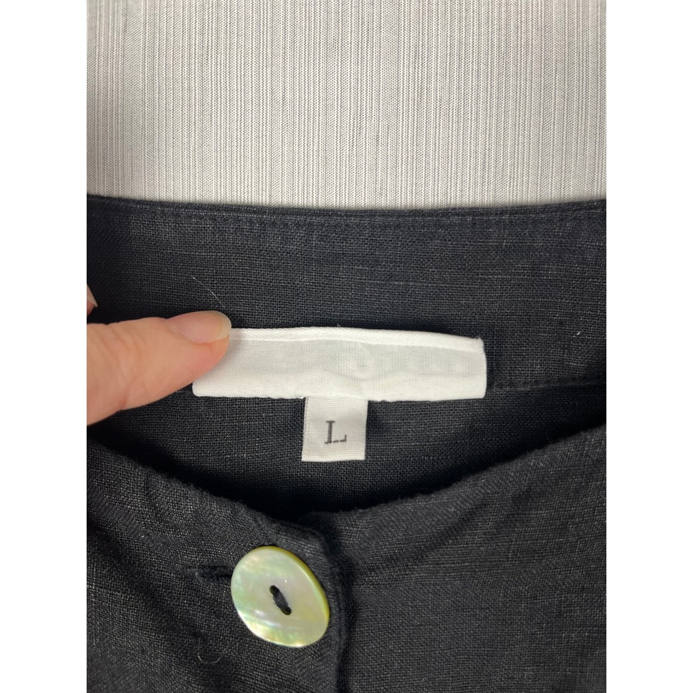 Bryn Walker Mother of Pearl Button Front L Black Linen Tunic Lagenlook Coastal - Picture 5 of 11
